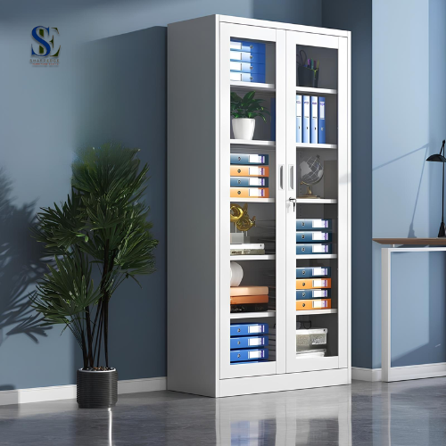2-Door Full-Glass Metallic Office Cabinet