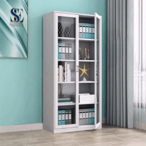2-Door Full-Glass Metallic Office Cabinet