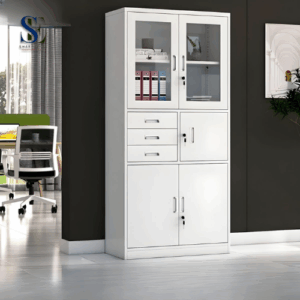 2-door half glass filing cabinet with safe